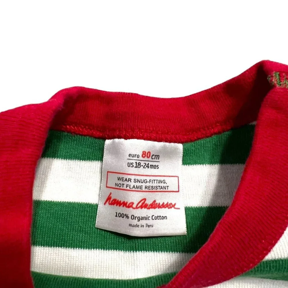 Hanna Andersson Sz 80 (18-24m) Green Striped Christmas Short Pajamas